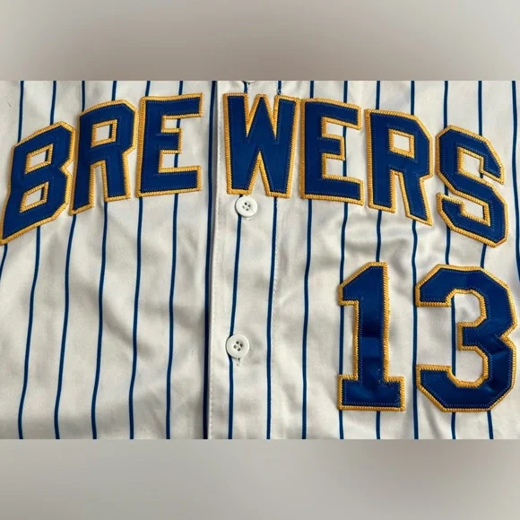 Vtg Majestic Milwaukee Brewers Zack Greinke #13 Men’s White Pinstripe Jersey 52 - Picture 5 of 6